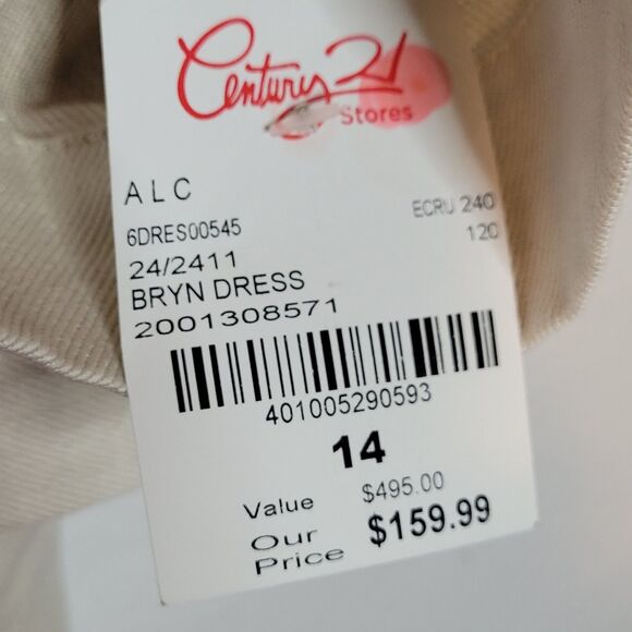 A.L.C. Bryn Belted A-Line Dress Size 14 Ecru Cotton Linen Twill Safari Cargo NWT - Picture 9 of 14
